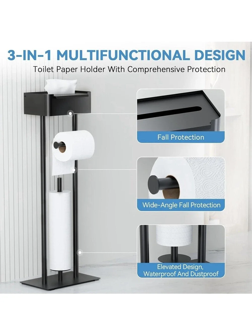 Stainless Steel TP Stand with Top Storage Shelf, Free Standing Heavy Duty